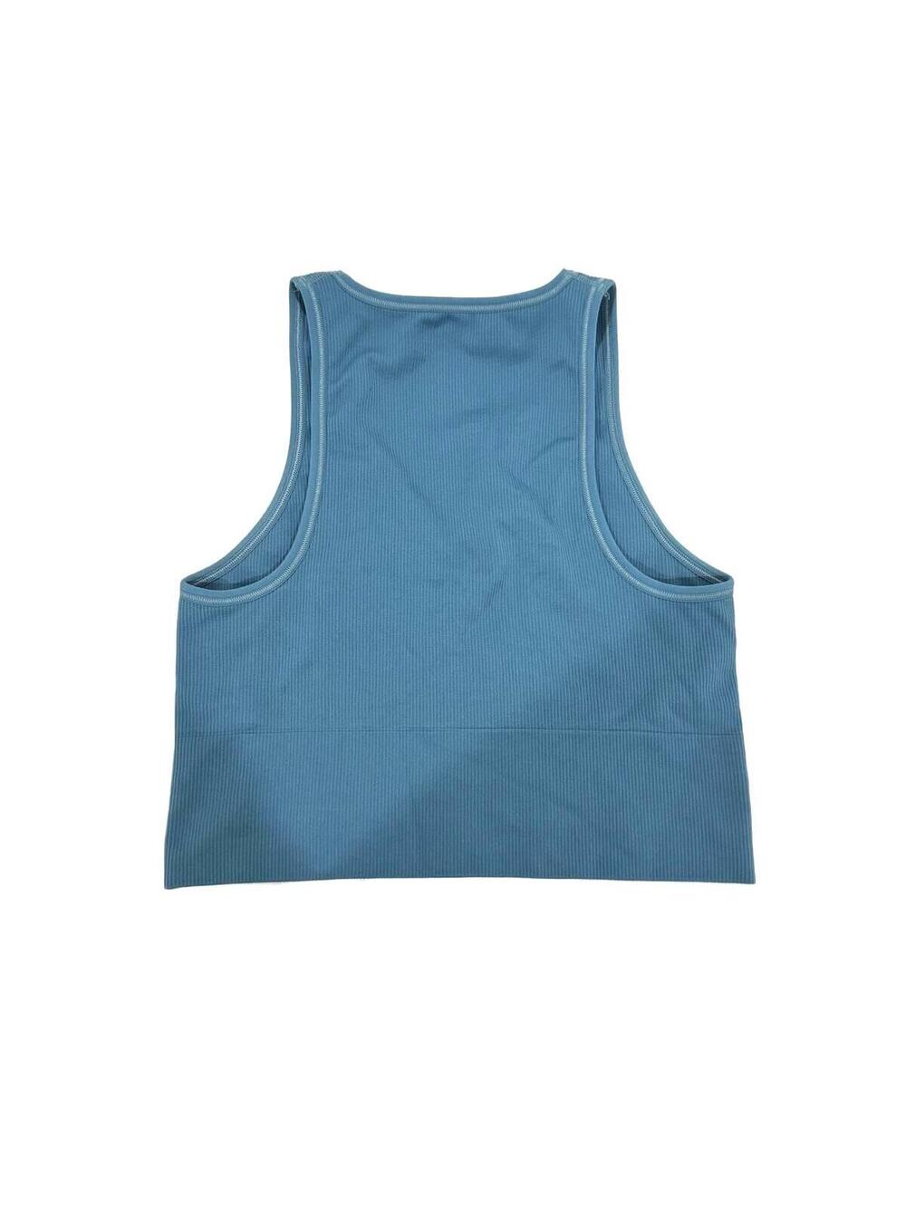 Athleta Aurora Seamless Ribbed Crop Top Tank V-Neck Teal Blue Small - Picture 2 of 6
